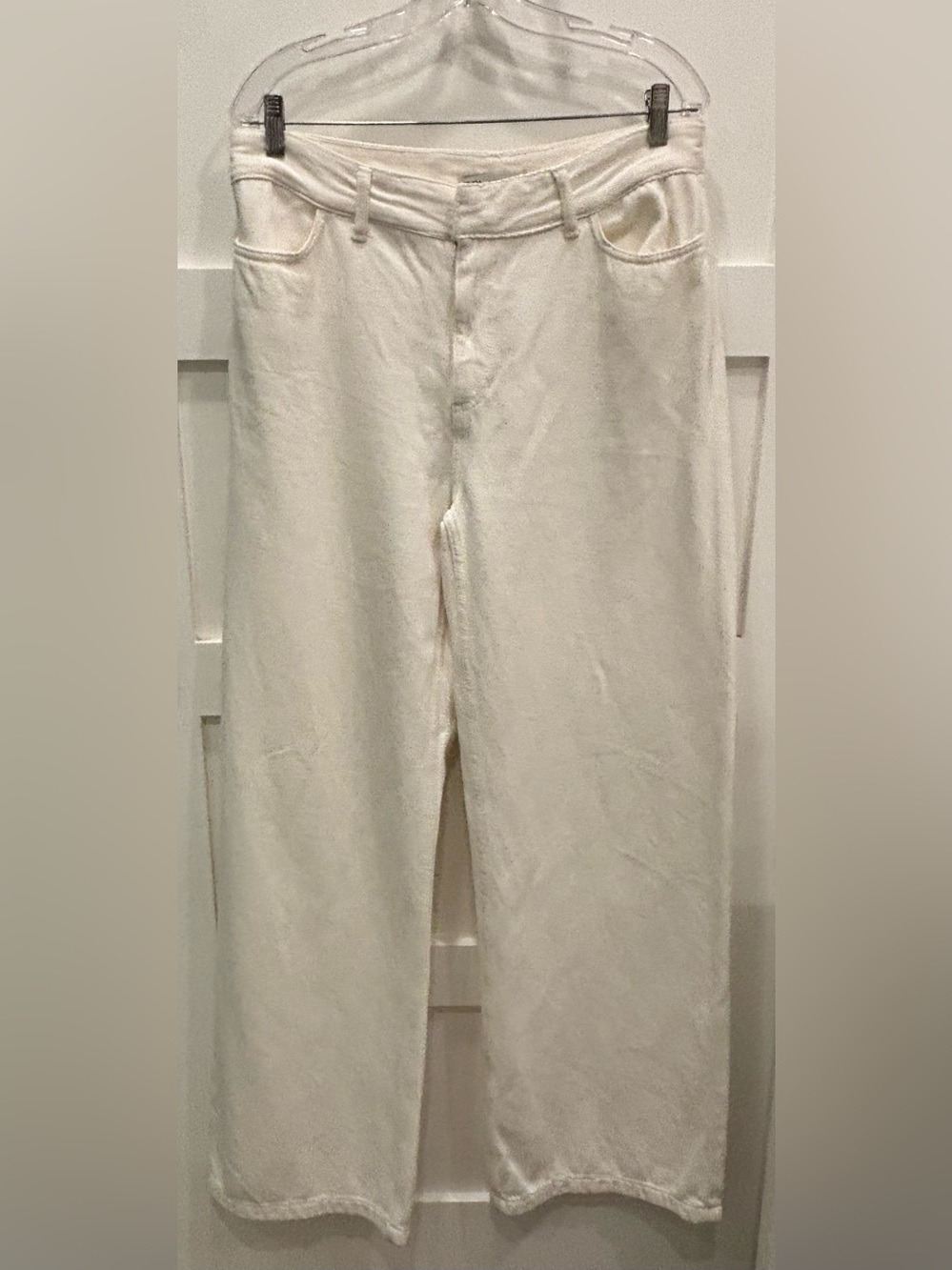 Zara Off-White Wide Leg Textured Jeans